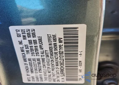 2012 Honda Cr-V Lx z USA, uszkodzony, nr VIN 5J6RM3H36CL013182